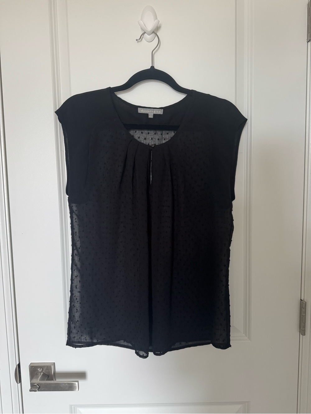 Daniel Rainn Black Cap-Sleeve Swiss Dot Top